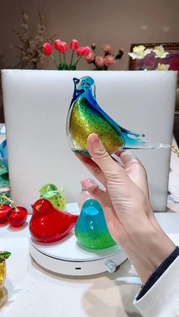 【闪购商品】琉璃手工艺品蓝色洒金小鸟