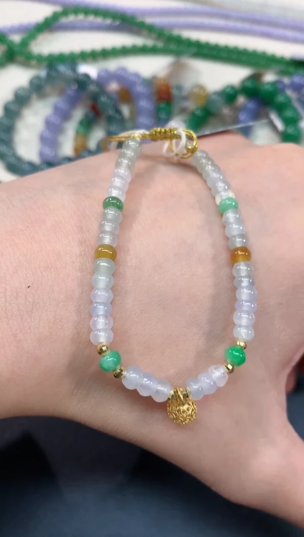 【闪购商品】翡翠手串18K金镶嵌珠链A45|980