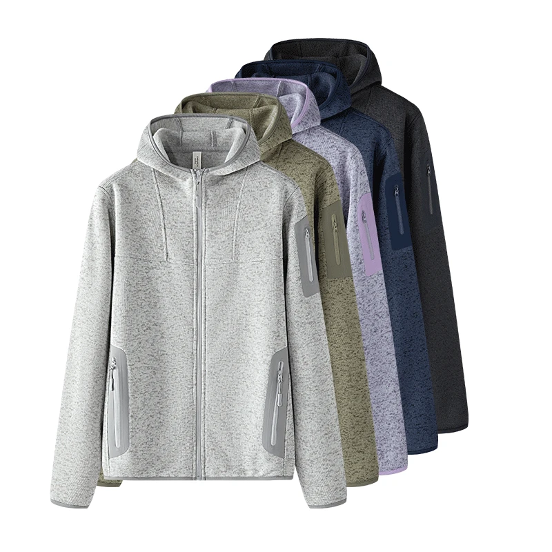 户外聚热锁暖 登山徒步男女款连帽针织抓绒保暖运动夹克