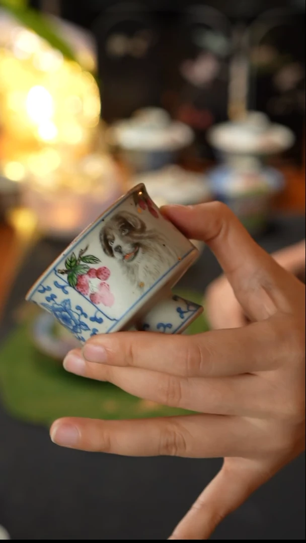 素谷 青花加彩荔枝小高足主人杯