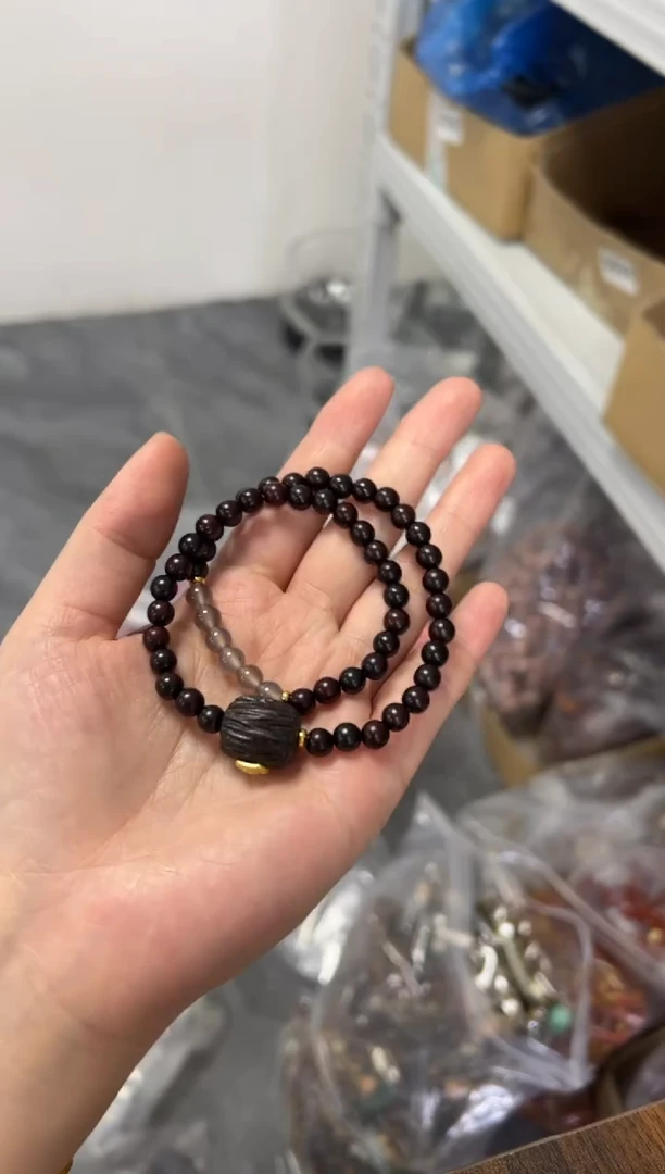 未镶嵌檀香紫檀（小叶紫檀）手串紫檀木五条款双圈[0796]