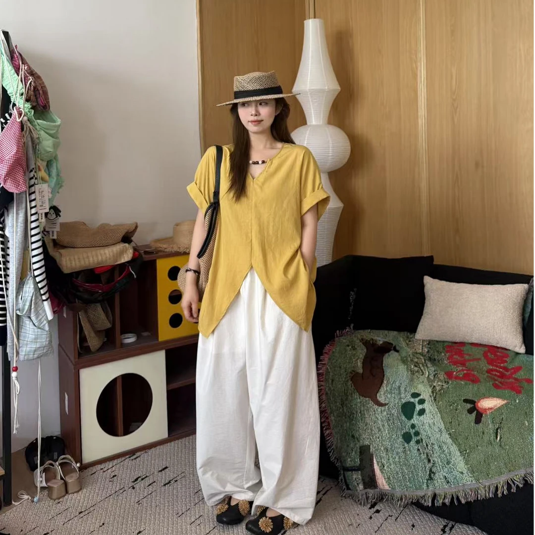 晶咕软软【松弛配方】休闲纯色百搭设计感下摆开叉简约宽松