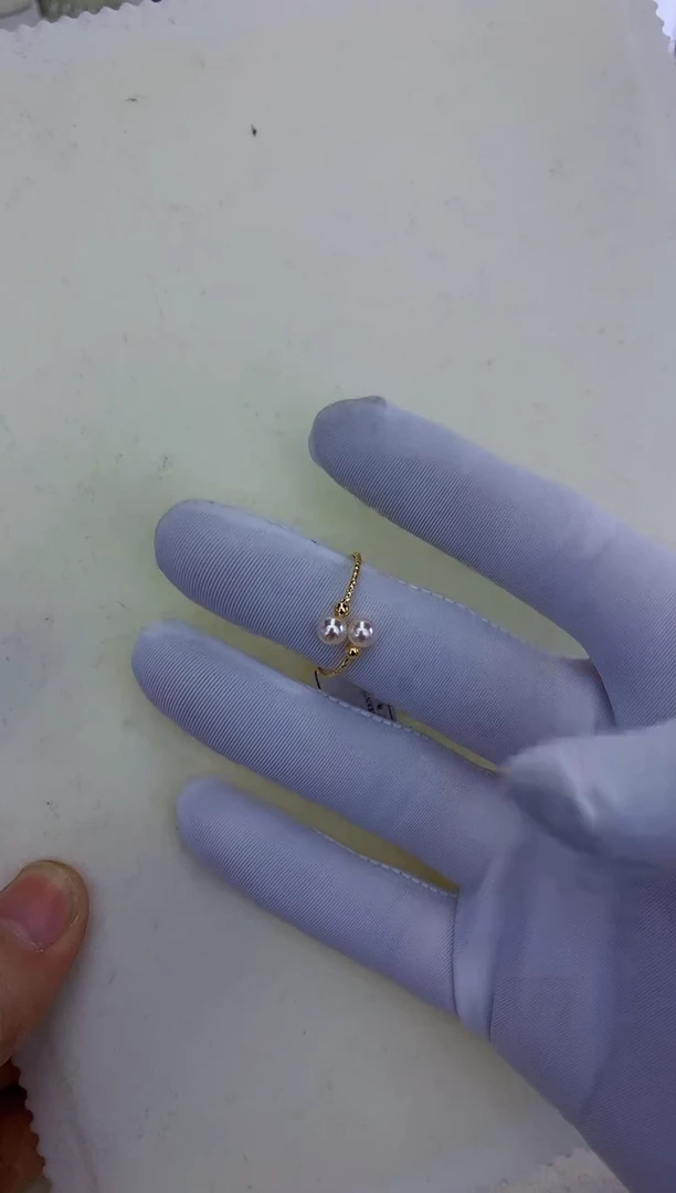 银S925镶嵌饰品海水珍珠双珠戒指