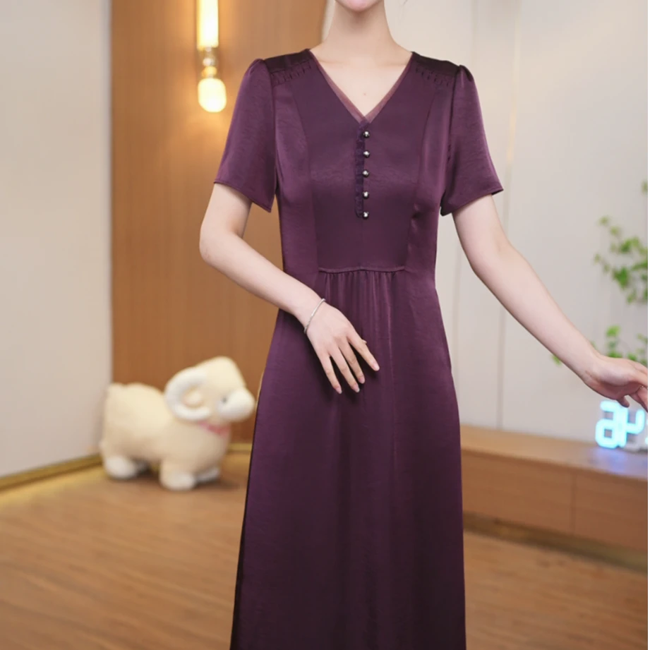 GC【直播专享】桑蚕丝裙子女夏季2025新款连衣裙真丝显瘦国风中式