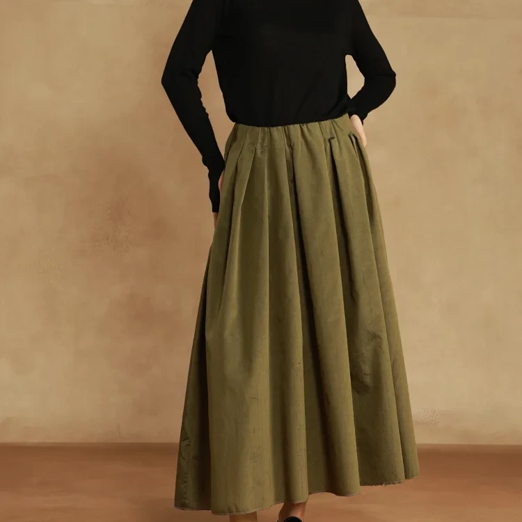 双宫色织A字桑蚕丝百褶裙高腰显瘦转色设计22062