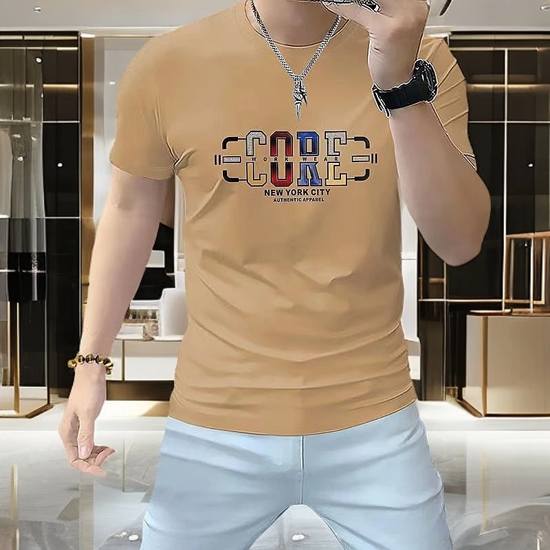 Vaesric Poseidon/瓦萨琪波塞冬丝光棉男士t恤夏修身休闲烫钻字母