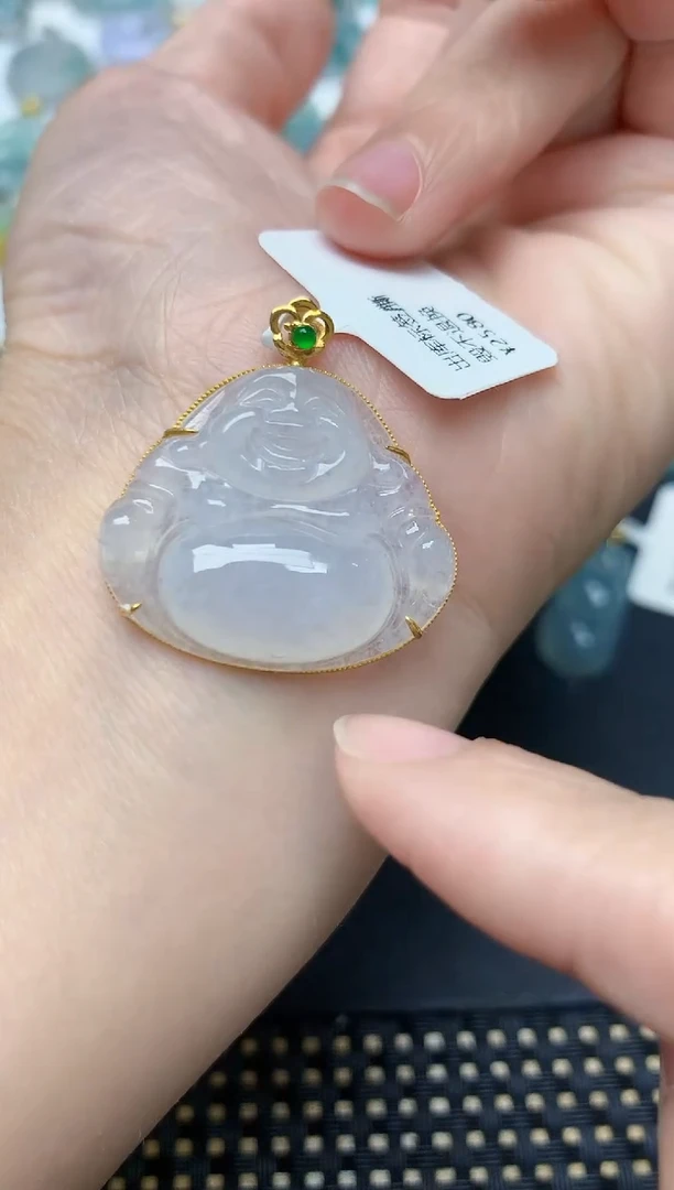 颈饰18K金镶嵌翡翠天然缅甸A货翡翠