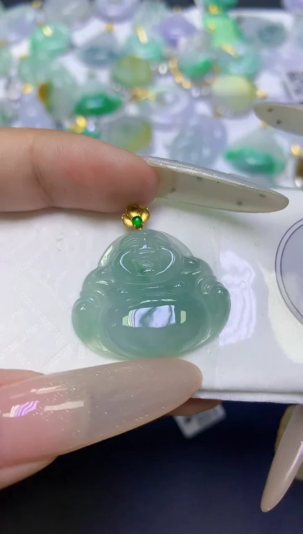 颈饰18K金镶嵌翡翠天然缅甸翡翠A货百元以上9元证书费自理