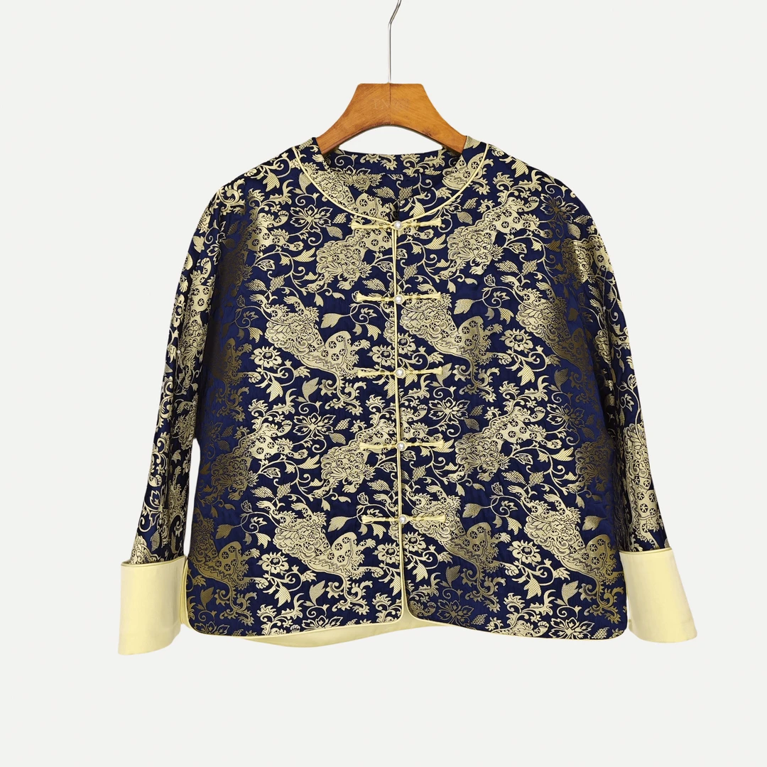 【泽天】桑蚕丝云锦中国风气质复古休闲长袖外套上衣女F25016