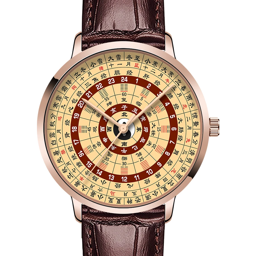 十二时辰中医养生针灸经络子午流注复古创意易经24小时制防水手表