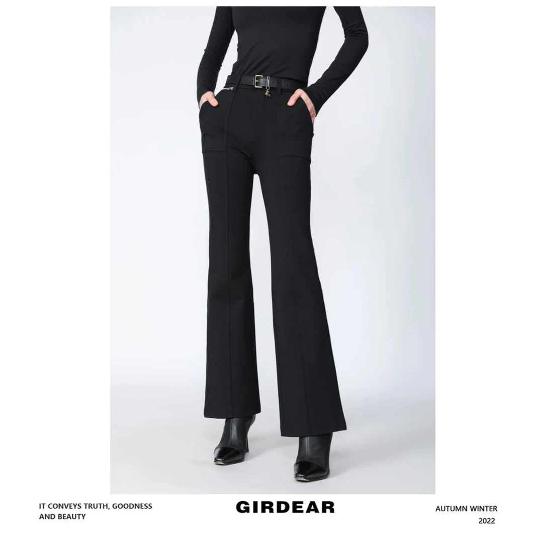 GIRDEAR/哥弟热力感秋冬高腰微喇裤显瘦植绒长裤1100429