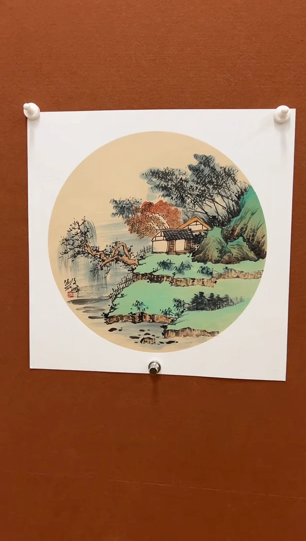 国画李文峰三尺斗方卡纸山水