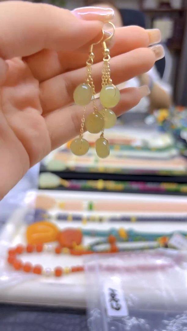 和田玉14K金镶嵌耳饰DIY款E841