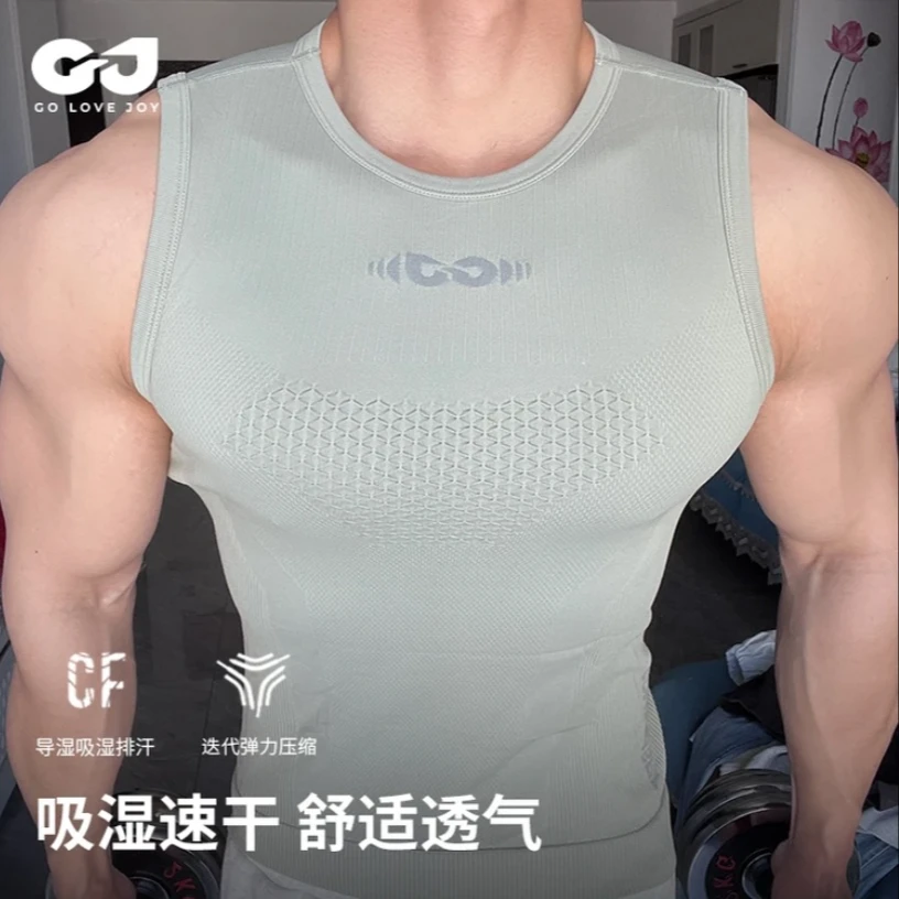 golovejoy健身服男运动短袖速干排汗跑步骑行训练背心上衣显肌肉