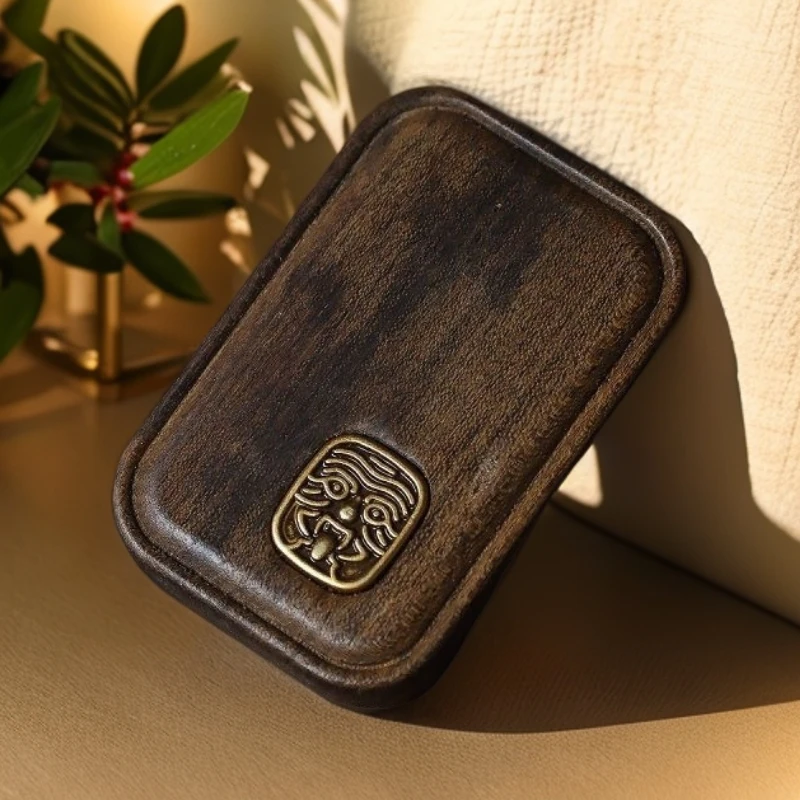 沉香无事牌镶嵌古铜扎基拉姆沉木天然项链挂件平安无事脖挂吊坠