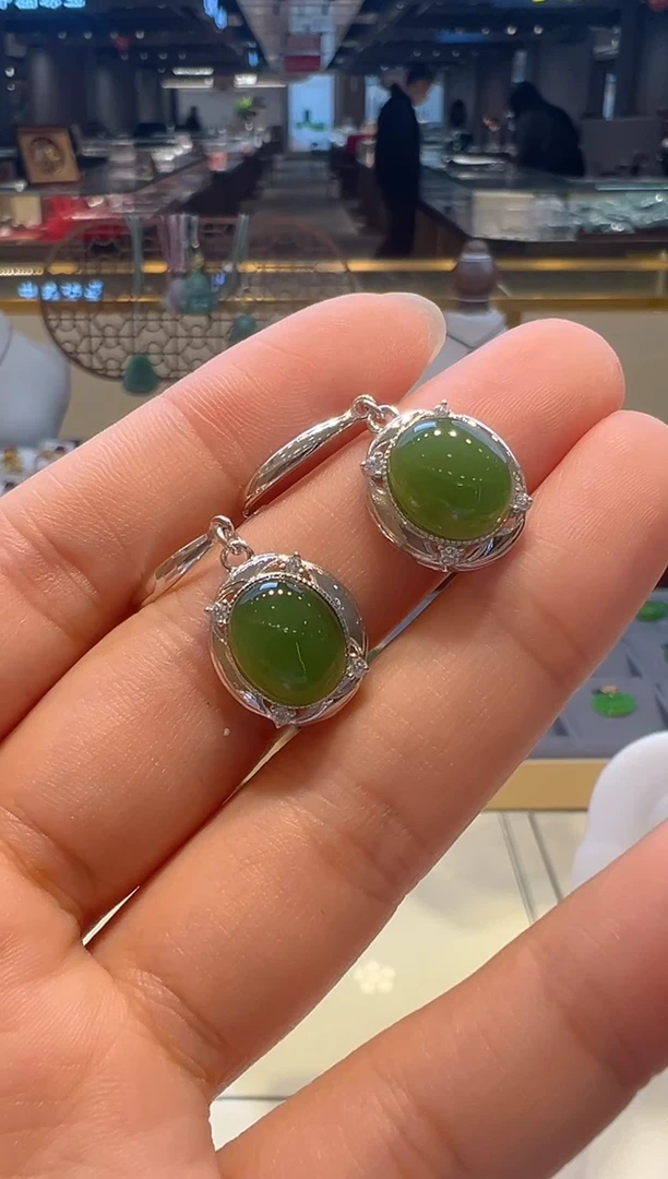 【闪购商品】和田玉耳饰银S925镶嵌15