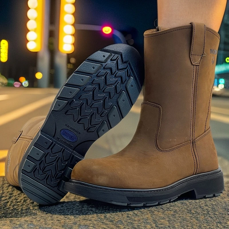 42码钢头男靴头层牛皮单层机车靴固特异骑行牛仔工作靴圆头