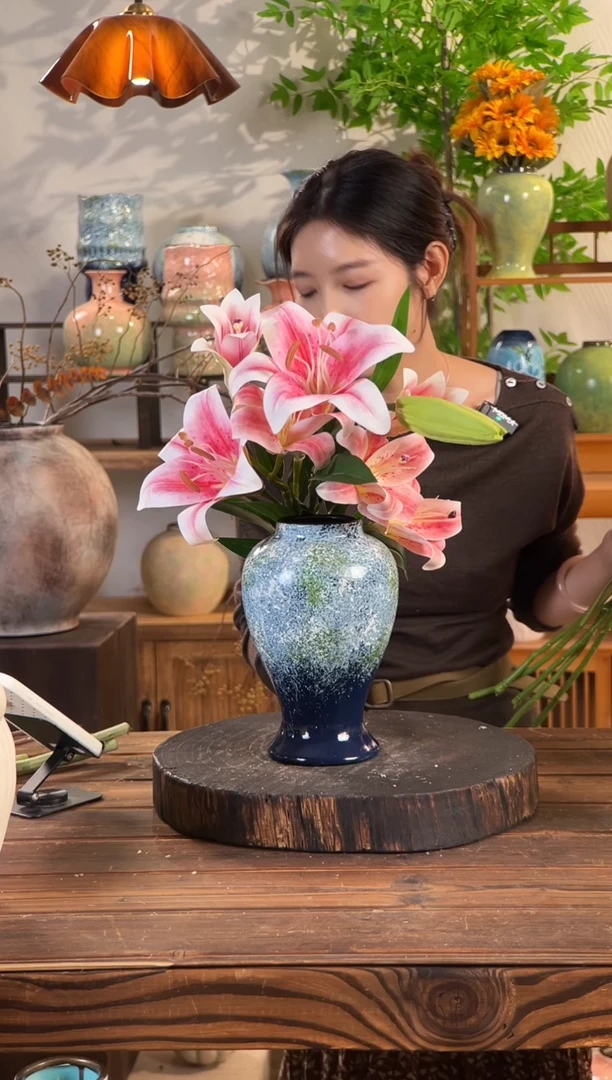 [蔚蓝海岸-中号美人花瓶】陶瓷花瓶干花鲜花陶罐桌面斗柜摆件