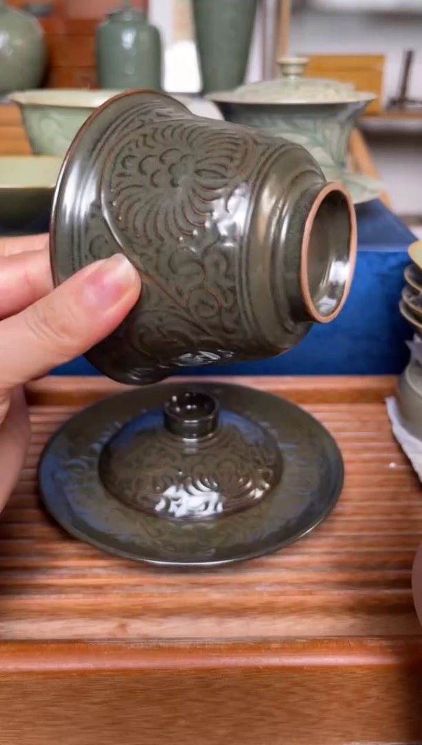 【闪购商品】其他272纯手工茶叶末釉菊纹三才盖碗