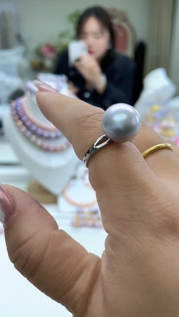 未镶嵌戒指淡水珍珠12-13mm灰珠戒指(多样性发一）