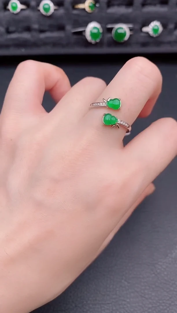 银S925镶嵌戒指翡翠天然a货翡翠90