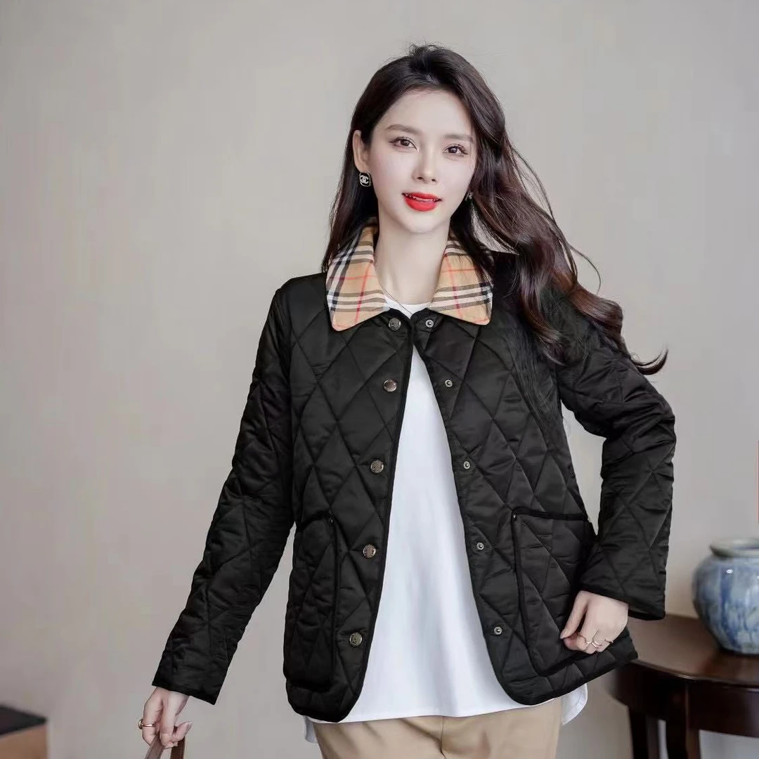 （粗格棉服）2025新款菱形格灯芯绒领短裤棉服外套女
