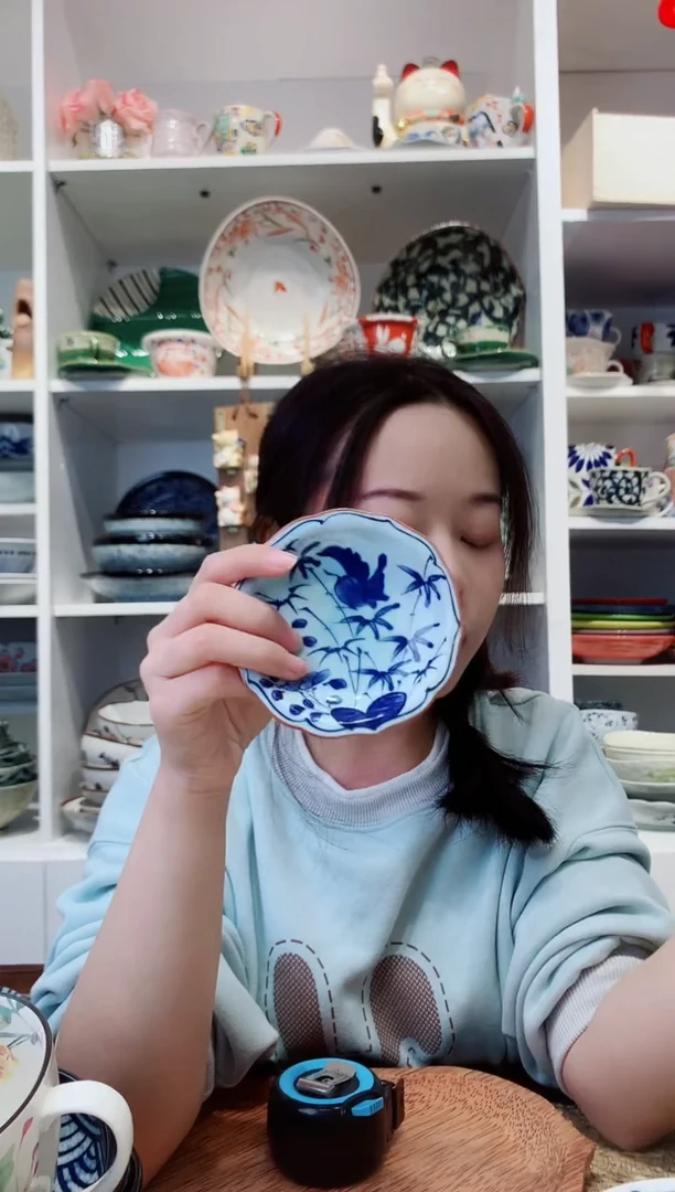 陶瓷【微瑕】有田烧手绘青花高脚小碟子