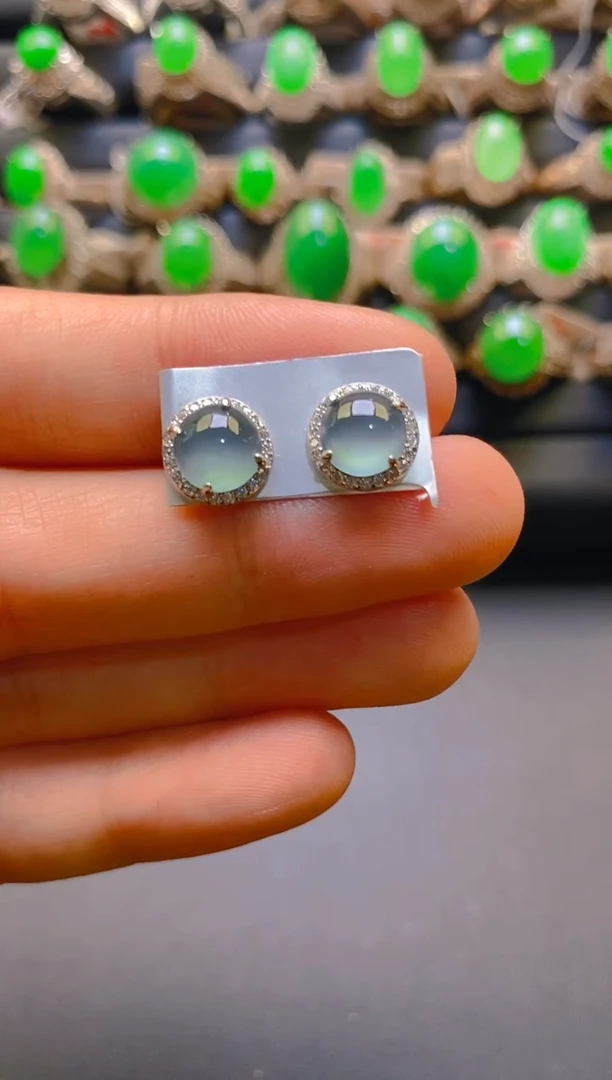 【闪购商品】翡翠耳饰银S925镶嵌天然A货翡翠1