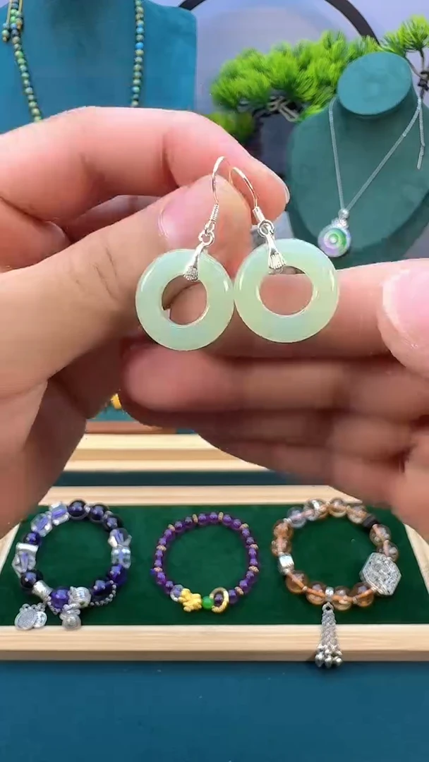 和田玉银S925镶嵌耳饰E355