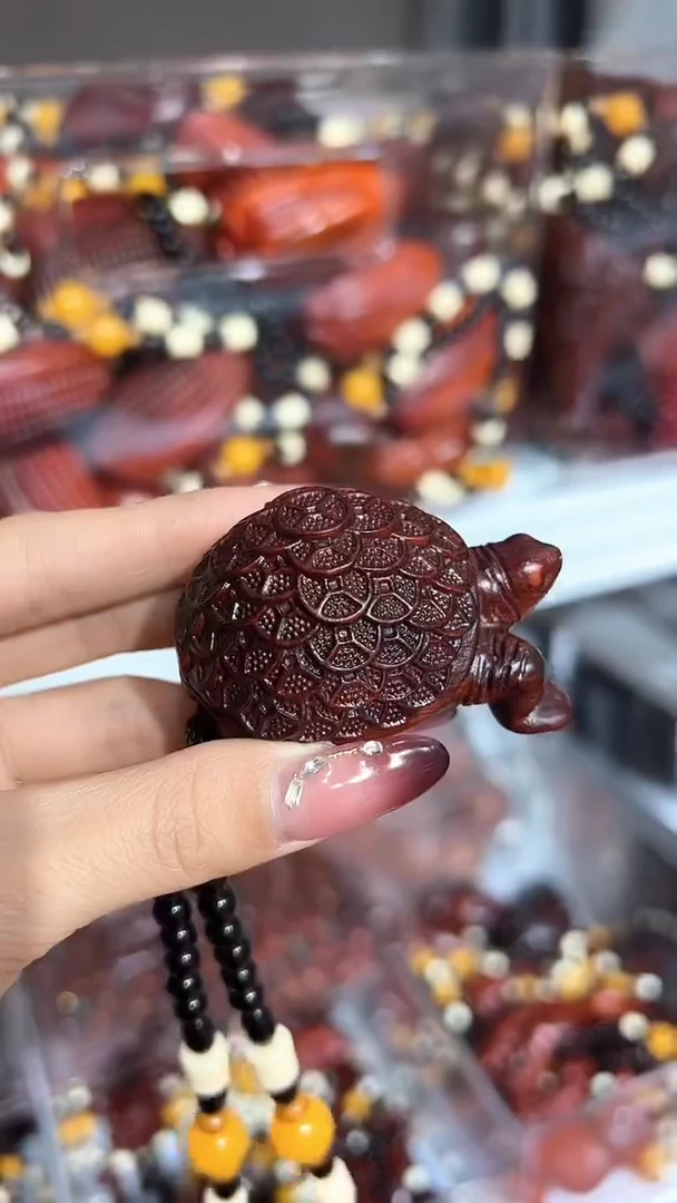 【闪购商品】非洲紫檀（红花梨）紫檀木金钱龟手把件赠送手把绳