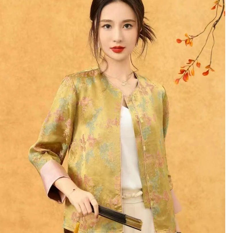 新中式国风提花薄外套2024春季新款时尚圆领宽松百搭上衣