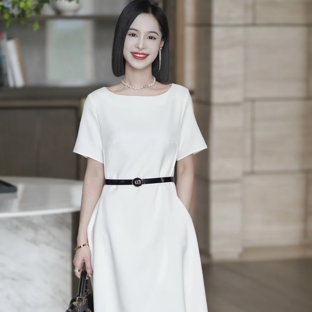 罗美拉品牌 新款高级感气质优雅简约时尚别致调性显瘦连衣裙#878
