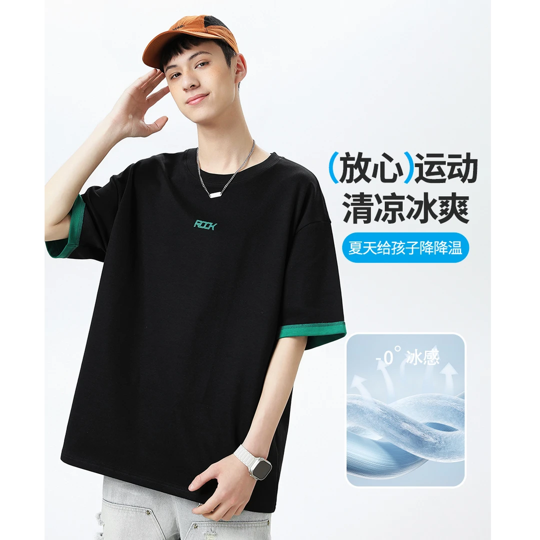 男大童夏季短袖T恤2025新款胖童夏装加大宽松体恤青少年半袖上衣