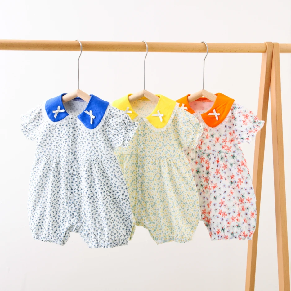 婴儿衣服新生儿女宝宝连体爬服夏款短袖连体衣睡衣空调服哈衣简约
