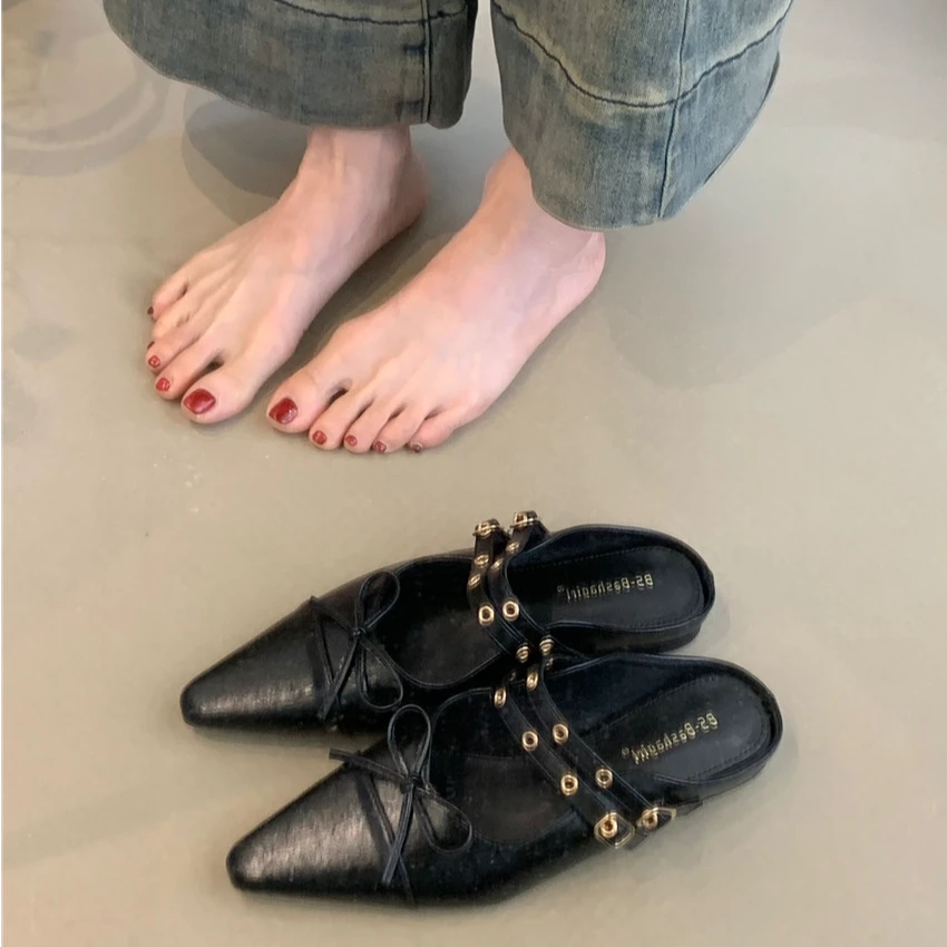 BS-H111-1设计感小众拖鞋2025法式气质优雅蝴蝶结方头懒人穆勒鞋