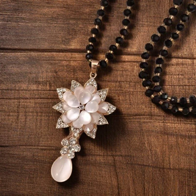 铜合金项链 时尚气质花开富贵长款毛衣链百搭项链吊坠秋冬配饰品