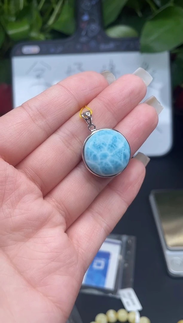 银S925镶嵌针钠钙石（海纹石）颈饰吊坠9