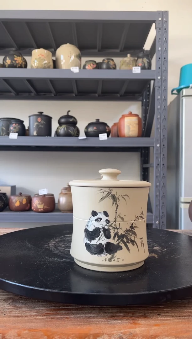 建水紫陶白泥彩绘精品茶罐