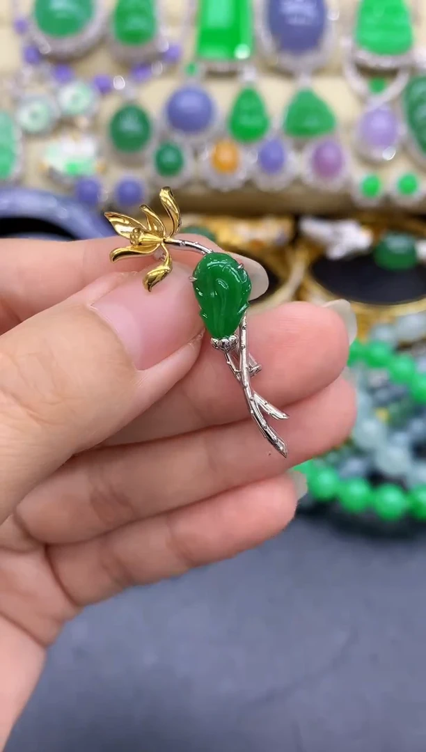 颈饰18K金镶嵌翡翠293-中国好珍宝