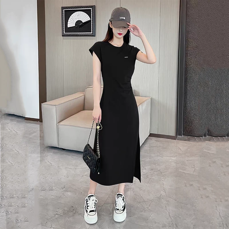 富家千金气质衣服时尚休闲显瘦长款开叉a字摆连衣裙十大最美裙子