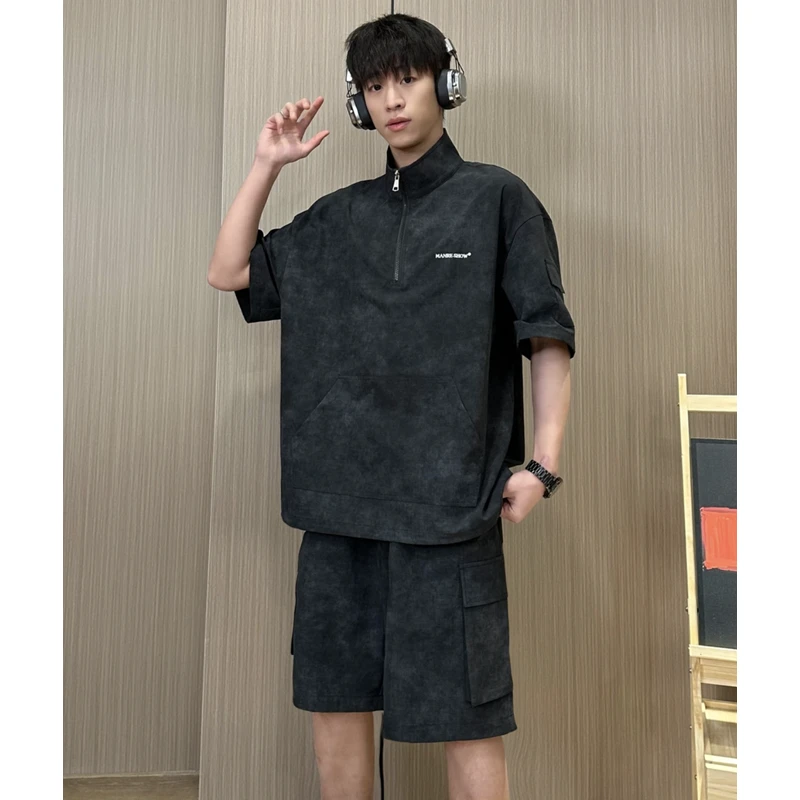 【老钱风松弛感穿搭公式】夏季薄款透气扎染短袖短裤运动套装男生潮