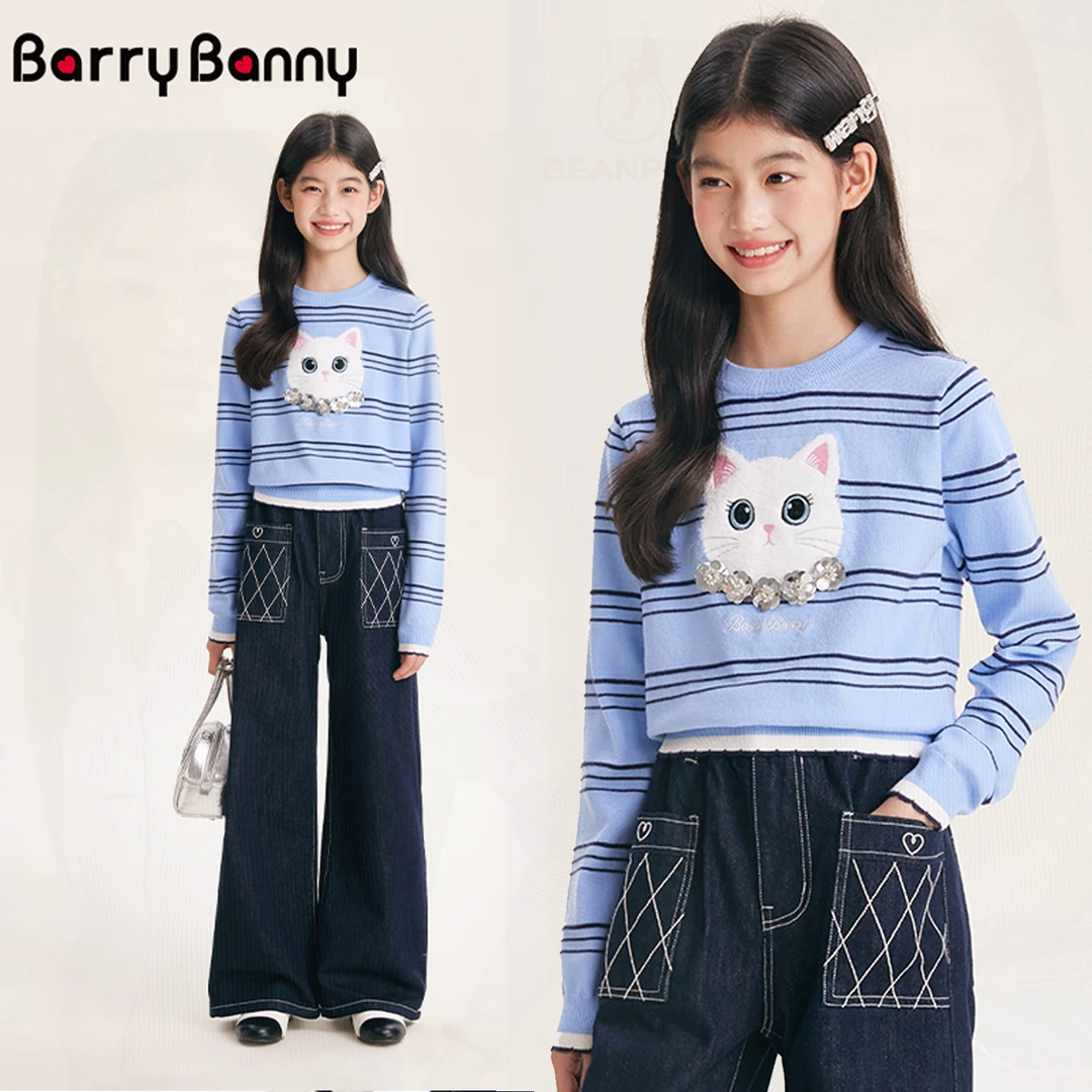 Barry Banny女童德绒毛线针织衫秋季新中大儿童毛衣保暖上衣8005