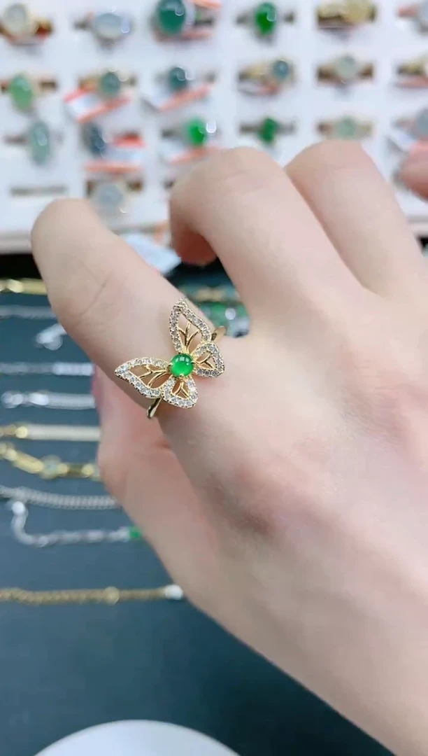 翡翠戒指银S925镶嵌天然翡翠