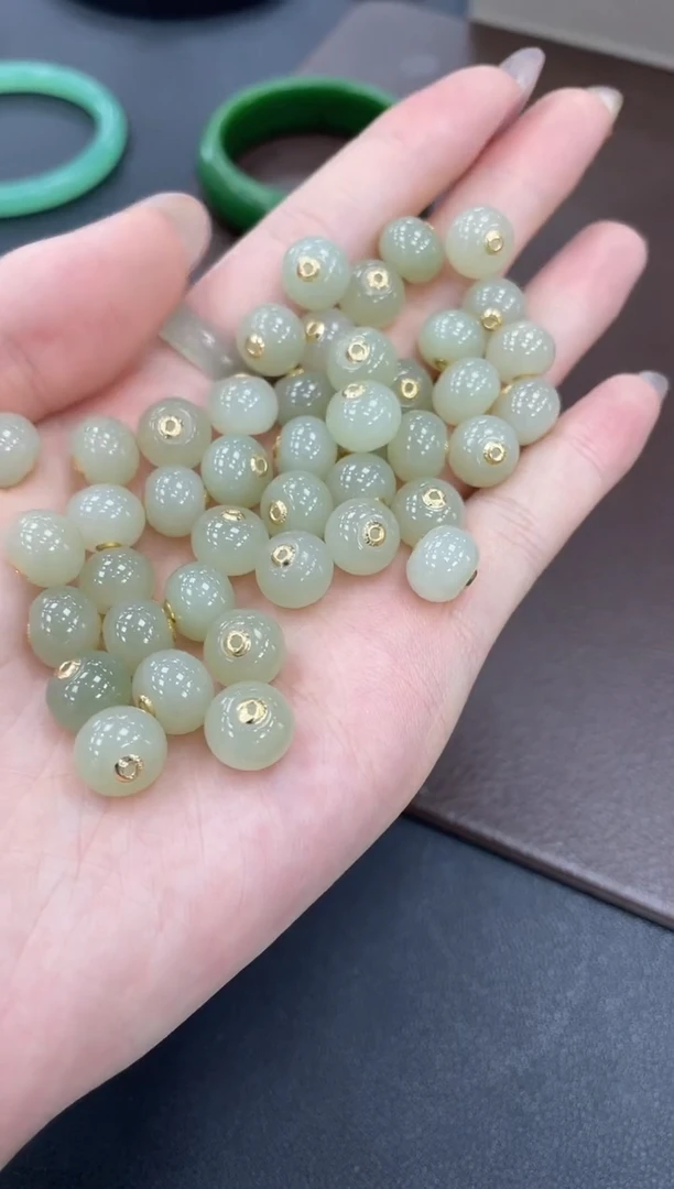 和田玉18K金镶嵌颈饰多样性拍一发一转运珠j