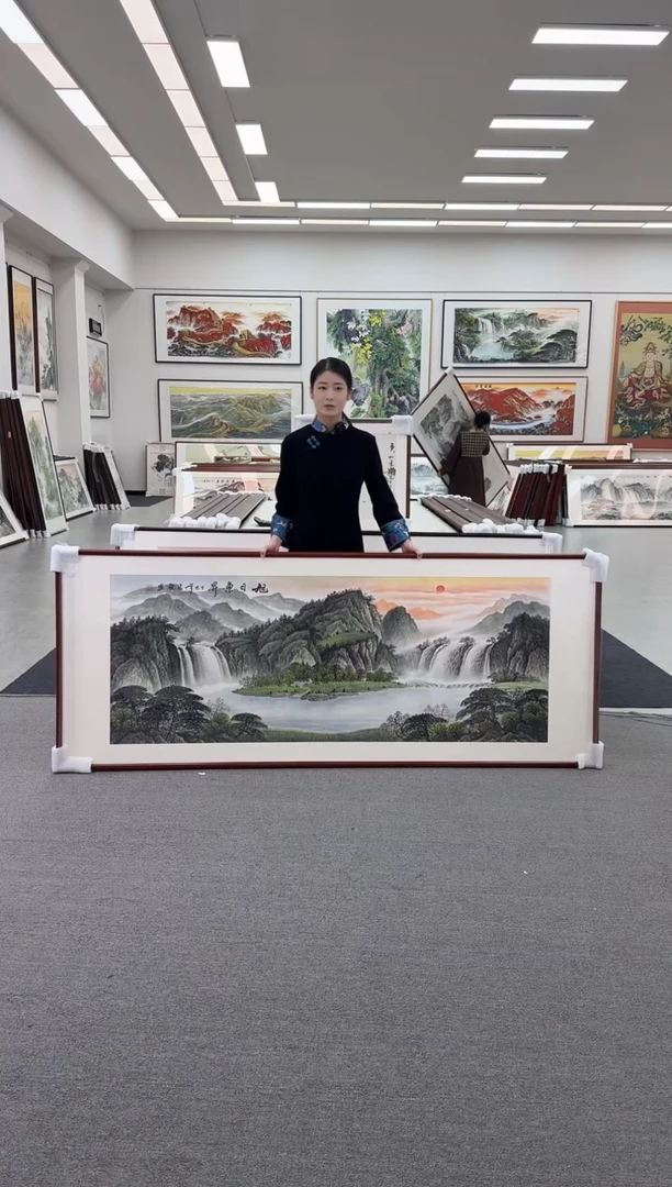 国画手绘 旭日东升 219*88