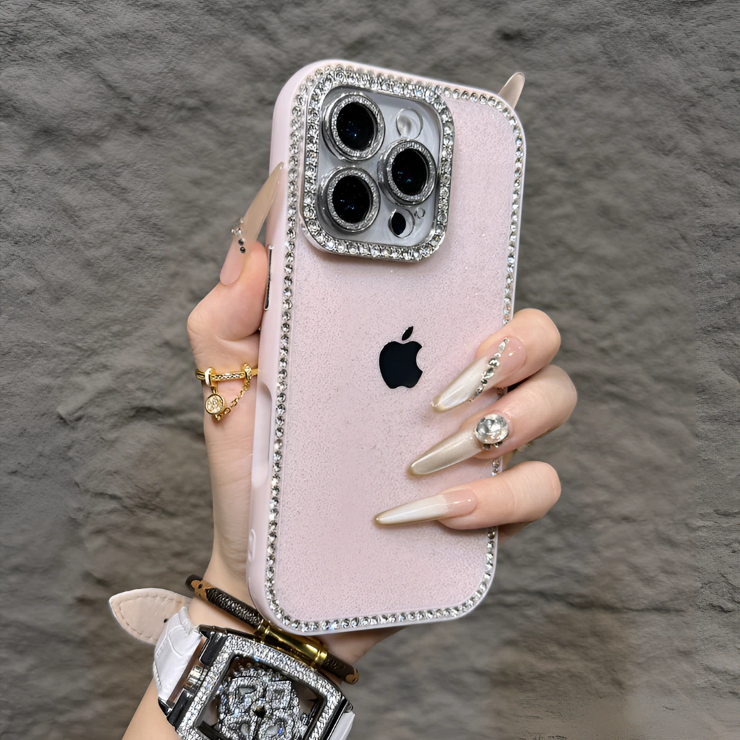 全包边镶钻闪粉适用苹果16promax手机壳15pro时尚14苹果手机壳