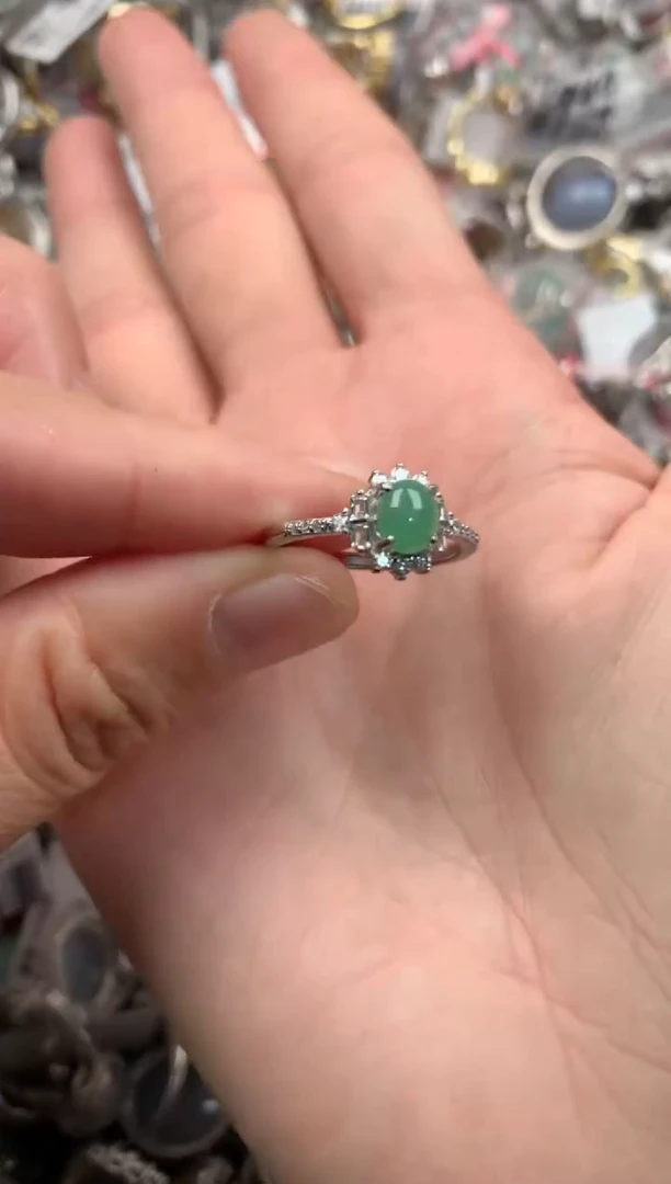 银S925镶嵌戒指翡翠1111---1