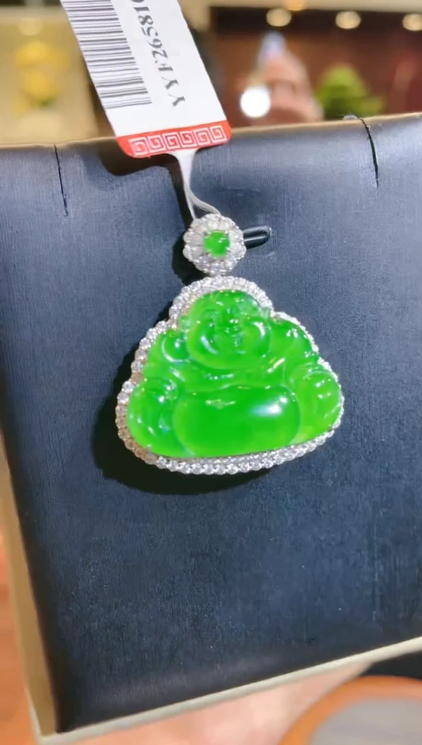 翡翠18K金镶嵌颈饰A97天然A货翡翠吊坠
