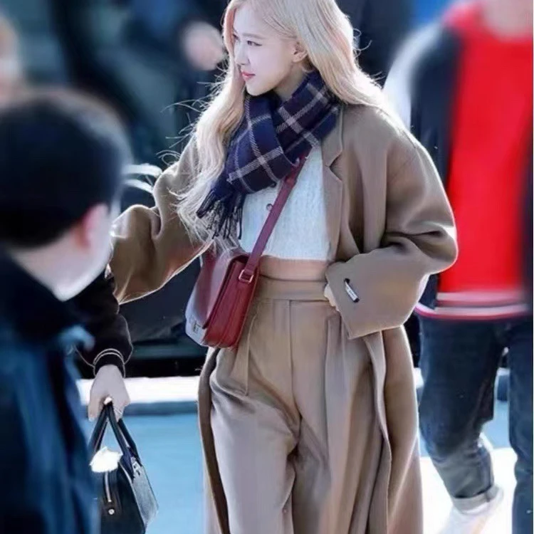 rose周雨彤jennie同款阔腿字母刺绣复古休闲西装裤女