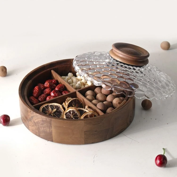 【天百芙】双层创意黑胡桃干果盒分格带盖干果盒高档家用零食收纳盒